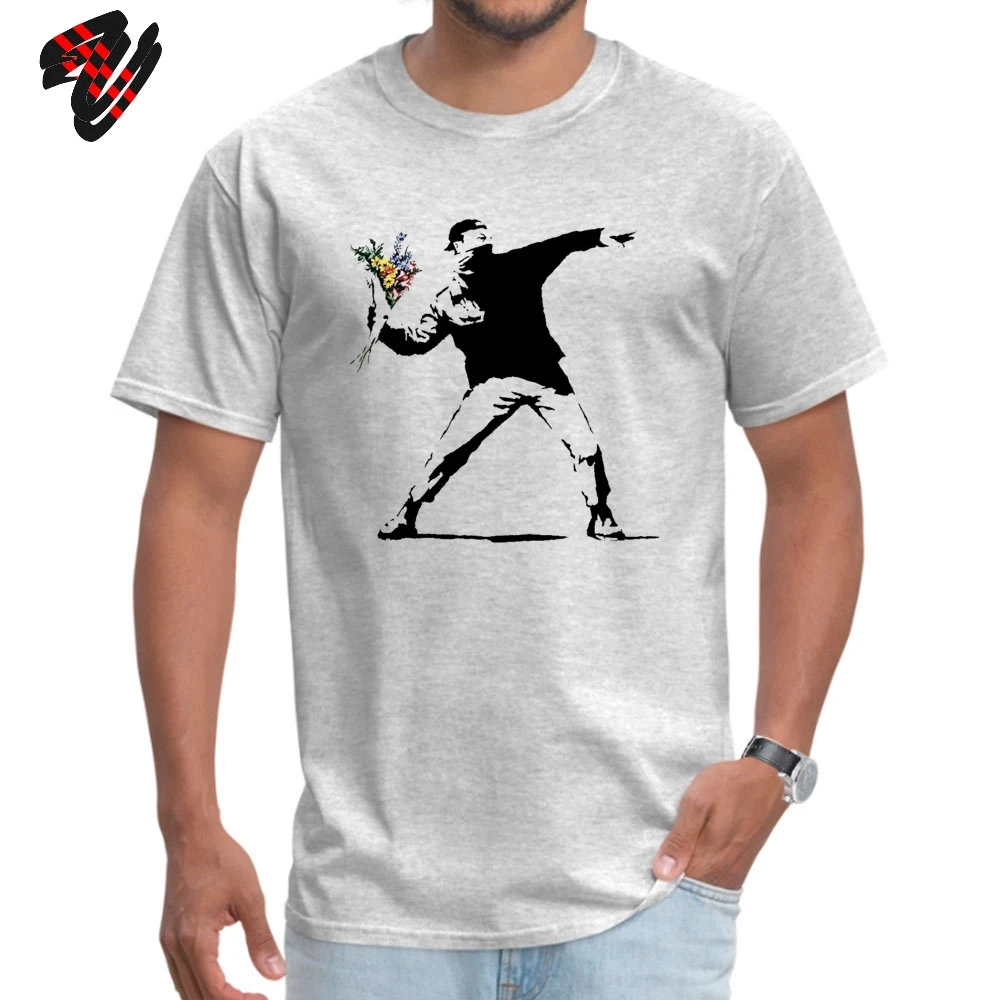 Swag Banksy Flower Thrower T Shirts 100% Cotton Fabric Men Tshirt Mens T-shirts Novelty Street Art Designer Rebel Tees Oversize