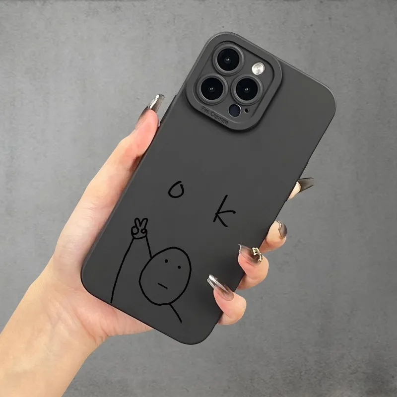 حافظة هاتف بسيطة من Line Art OK مناسبة لهاتف iPhone 17 16 15 14 13 12 11Pro/ Max/Plus غطاء خلفي مضاد للسقوط والصدمات #3