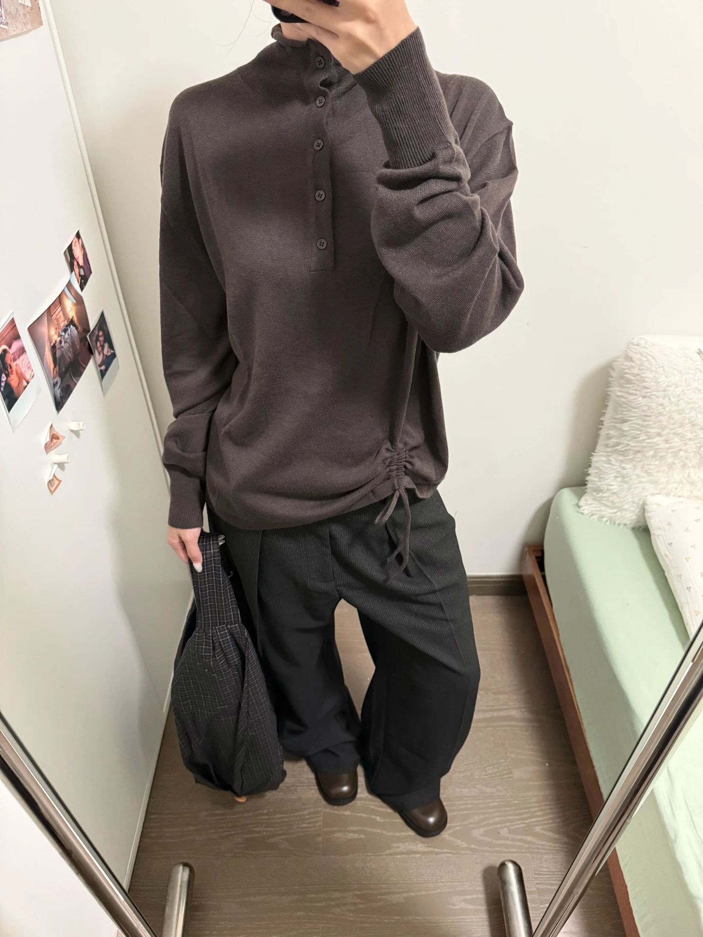 

Adjustable Neline Long Sve Knitted Base irt Neutral Sle f High Collar Dstring Comfortable Breathable Wool Blend