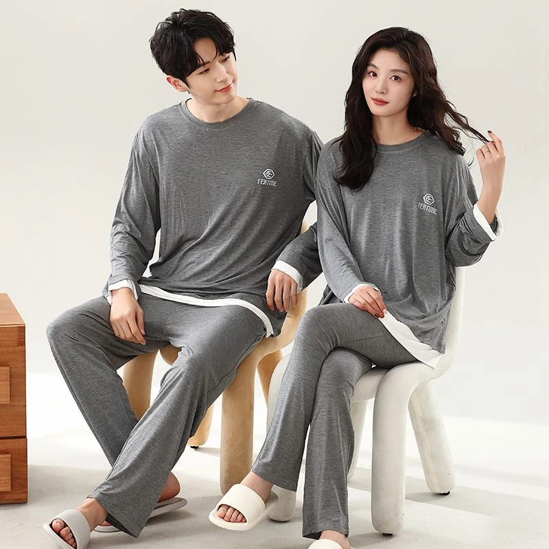 

Весна-Осень 2023, модальные пижамные комплекты для пар с длинными рукавами для мужчин, корейская свободная одежда для сна, костюм, пижама, женская домашняя одежда, домашняя одежда