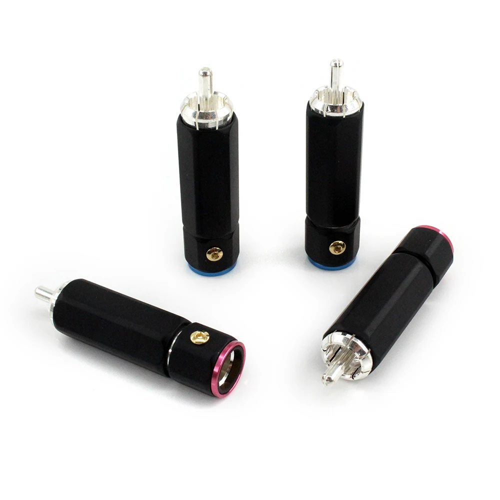 ขั้วต่อปลั๊ก RCA สำหรับต่อสายสัญญาณเสียงรุ่น HiFi สีเงินจำนวน4ชิ้น