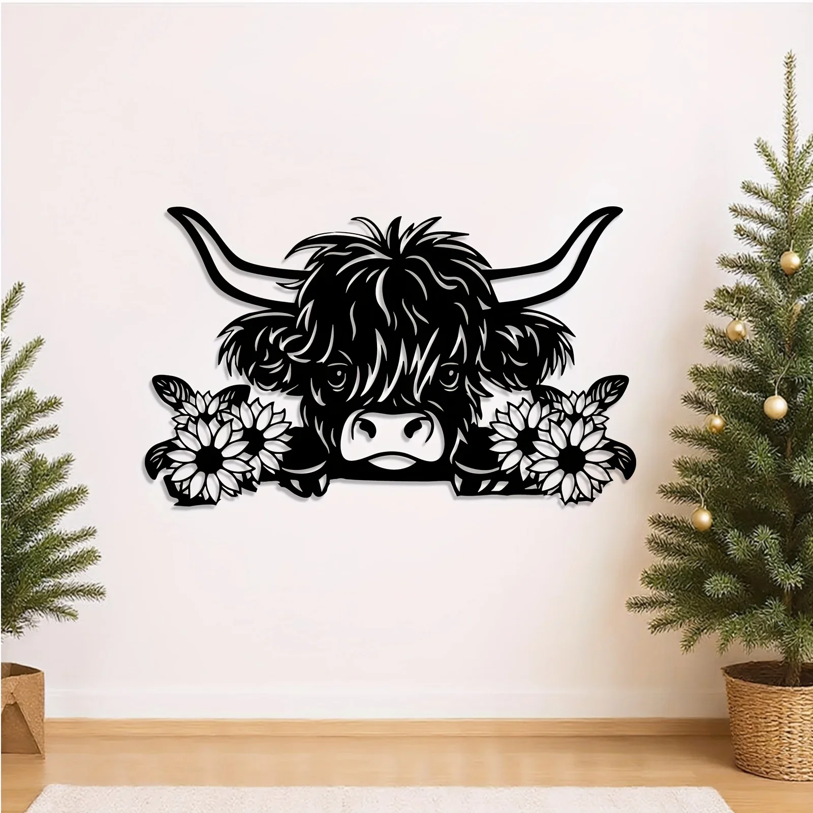 Rustic Highland Cow Metal Wall Art,Iron Craft with Exquisite Engraving,Farmhouse Boho Decor,Home Outdoor Fence Wall Ornament