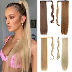 22inch 34inch Synthetic Long Straight Ponytail Hairpiece Wrap on Hair Clip Ombre Brown Blonde Hair Extensions Pony Tail