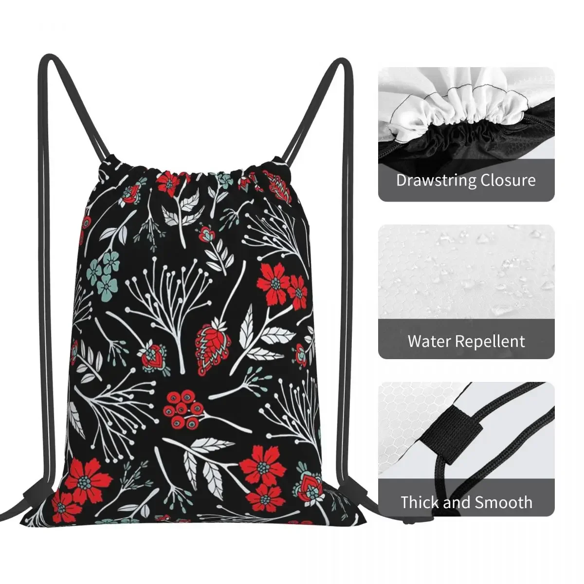 Ярко-красные, белые, голубые и черные рюкзаки с цветочным узором Сумки на шнурке Пучок на шнурке Карманная спортивная сумка Сумки для книг