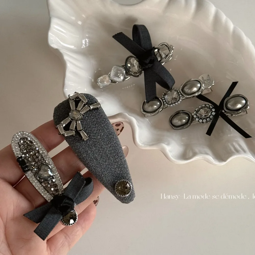 

Grey Rhinestone Bow Hair Clip Alligator Clips for Women Side Barrettes Multiple Styles Available Non Slip Grip Wedding Party Use