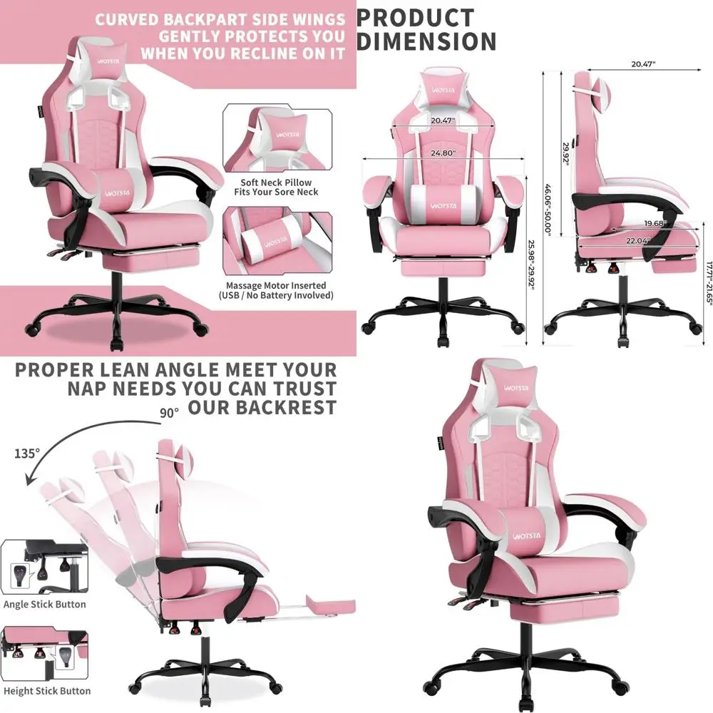 Ergonomischer Gaming-Stuhl mit hoher Rückenlehne, Massage, Fußstütze, bequemer Kopfstütze und Lordosenstütze für verbesserte PC-Gaming-Experimente