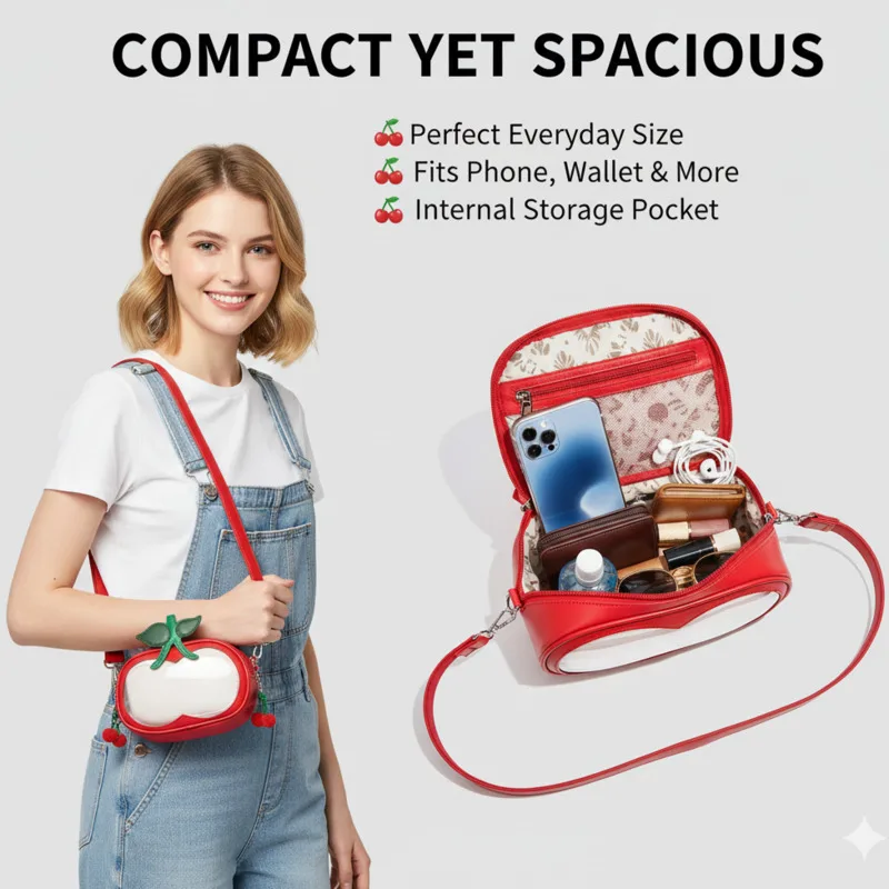 Cherry Fruit Itabag Tote Bag Girls Women’s Handbag Sweet Y2K Aesthetic High Capacity Round Kawaii Shoulder Crossbody Itabag New