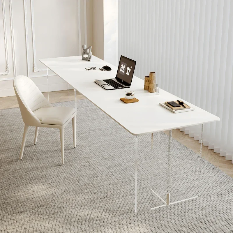 Computer desk, white simple rock slab, suspended desk for household