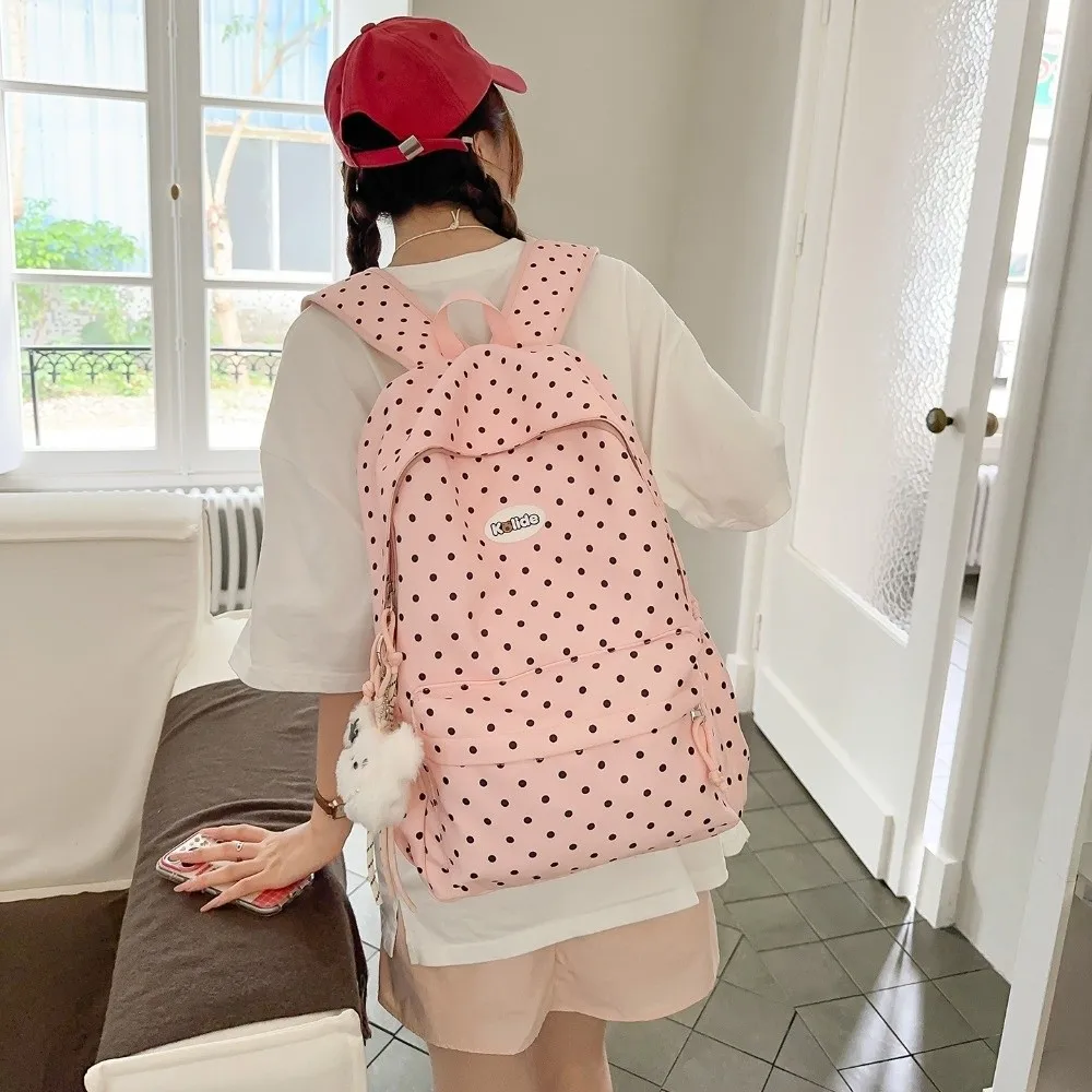 Fashion Nylon Student Backpack Lightweight Multi Pocket Travel Rucksack Polka Dot Large Capacity School Bag for Students Girls