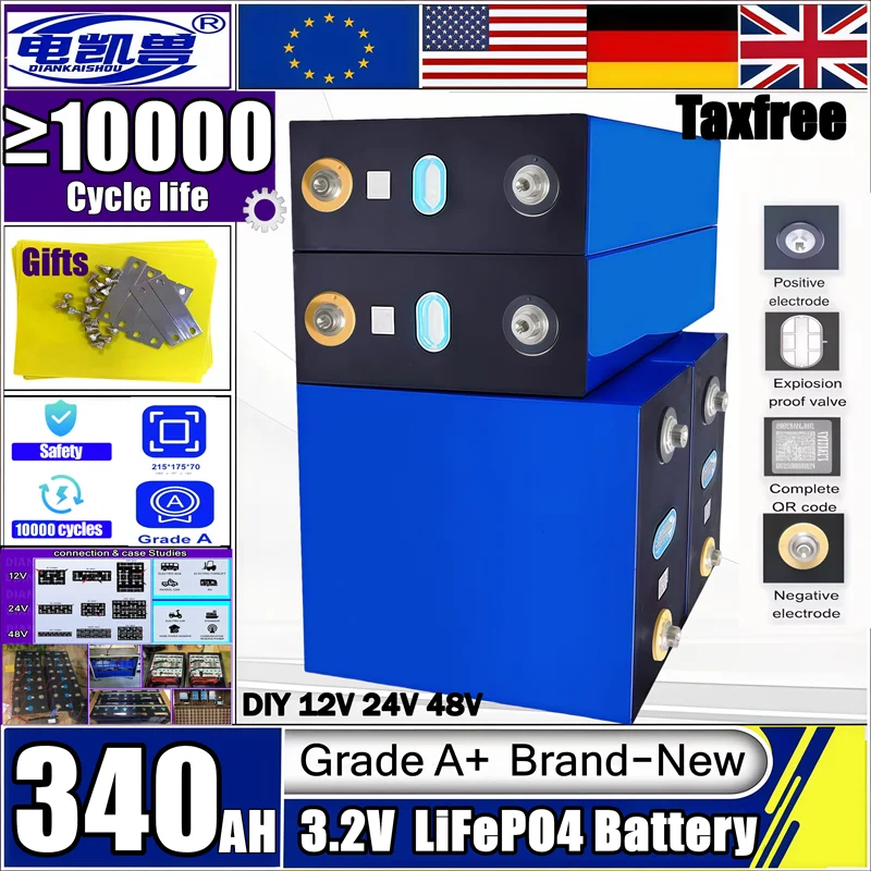 

Совершенно новый аккумулятор Lifepo4 класса A, 340 Ач, 3,2 В, аккумулятор для электромобилей, кемпинговая лодка, гольф-кара, яхта, фургон, аккумулятор, беспошлинный