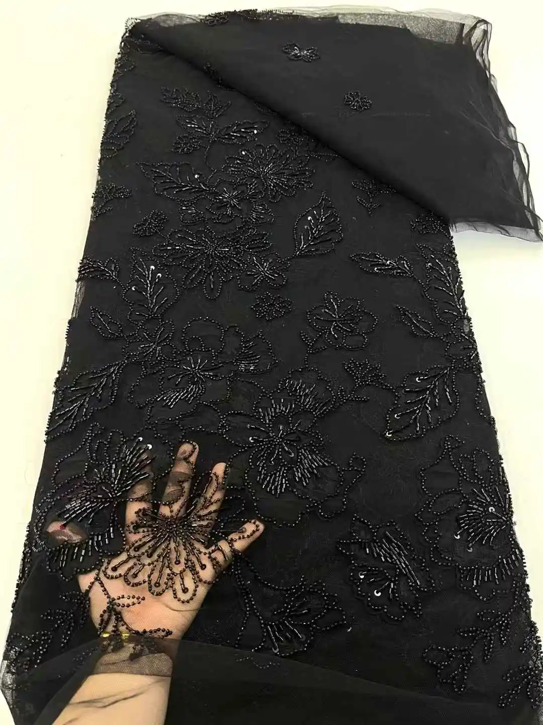 Luxury African Sequins Beaded Lace Fabric 2025 High-Quality Nigerian Wedding Bridal Embroidery French Tulle for Groom Sewing