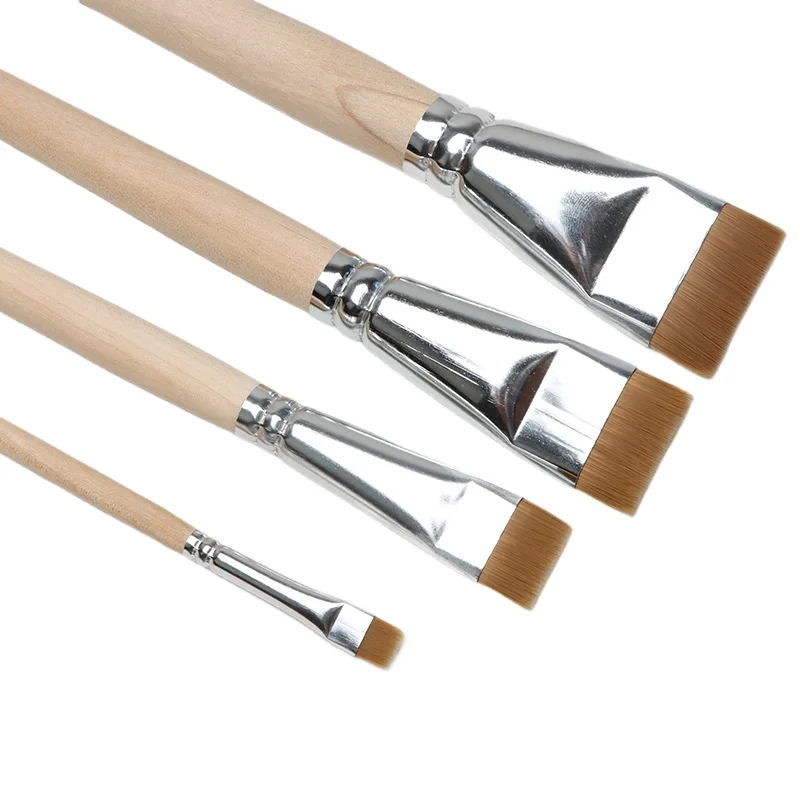 Nylon Hair Lacquer Gouache Oil Paint Brush Short Hair Flat Head Pen 4 Pcs Large Paint Material Clear Ash Brush Art Supplies