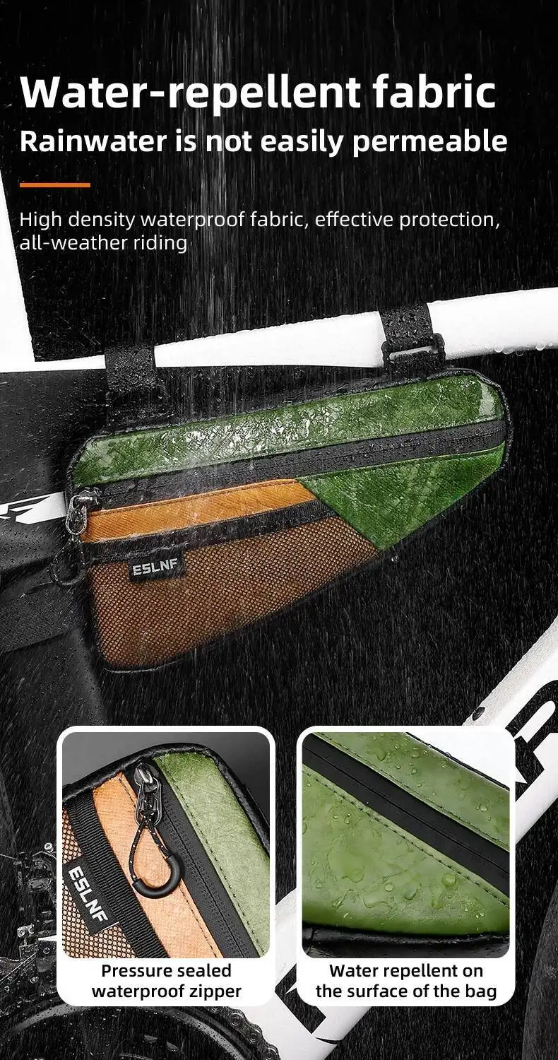 ESLNF Top Tube Triangle Rahmentasche, wasserdicht, großes Fassungsvermögen, langlebig, universell passend für Mountainbikes, einfach zu installieren – Detail 7