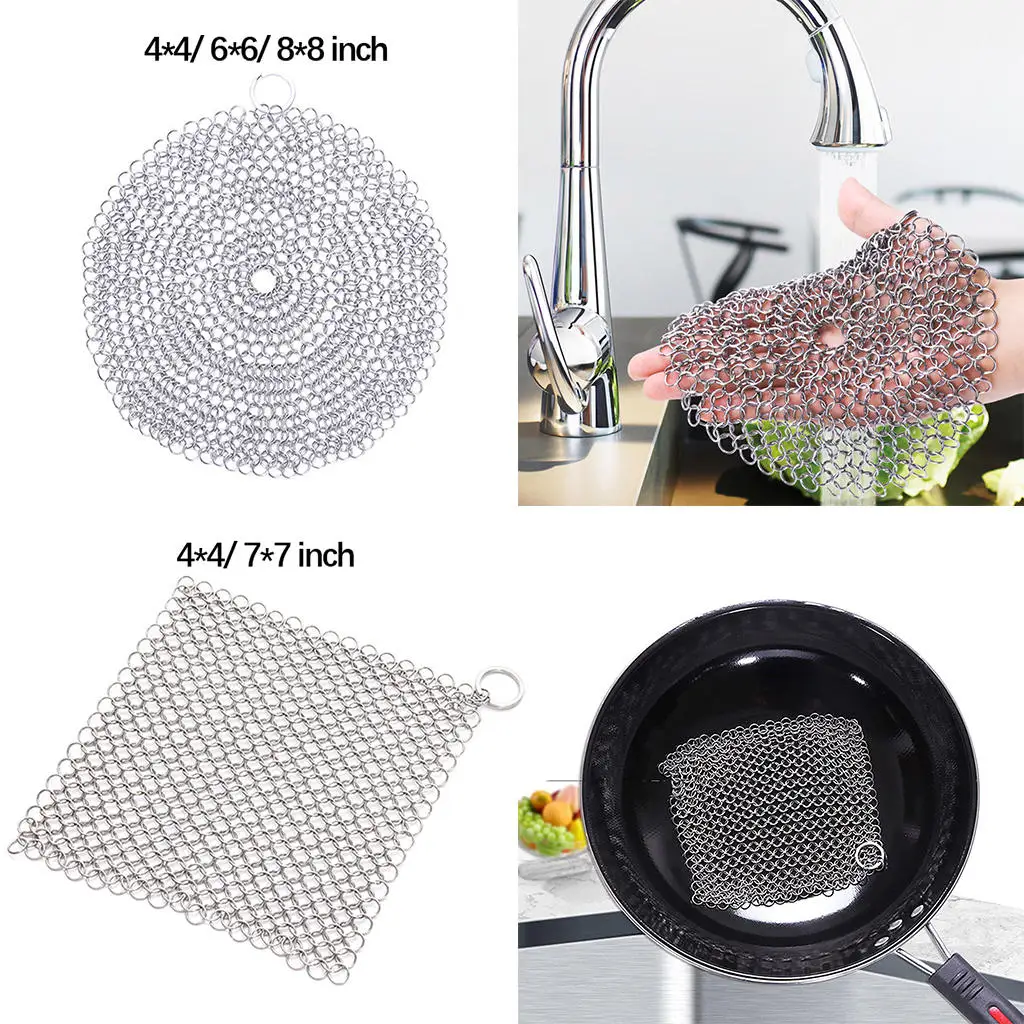 316 Stainless Steel Stubborn Stains Small Rings Chainmail Cleaner Cast Iron Washers Chain Scrubber for Griddle Skillet