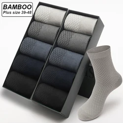 Bamboo Fiber Men's Socks 10Pairs Black Business Soft Breathable Long High Quality  Autumn for New Male Sock Plus Size 39-48