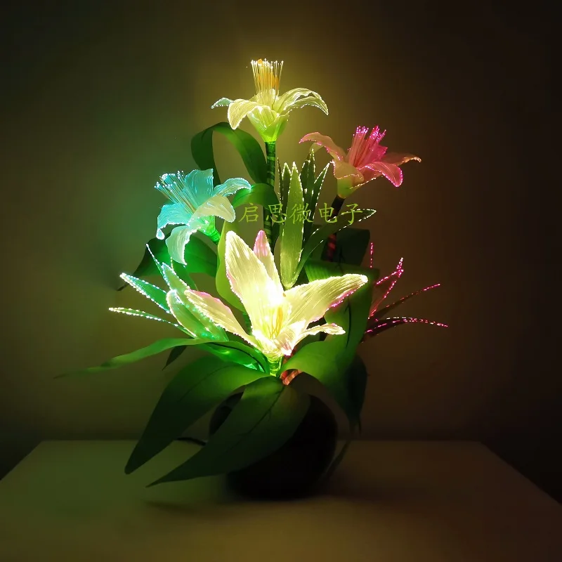 Multicolored Change Artificial Flowers Lamp Lily Table Light Indoor Home Office Shop Hotel Bar Decor Lampara De Noche Dormitorio
