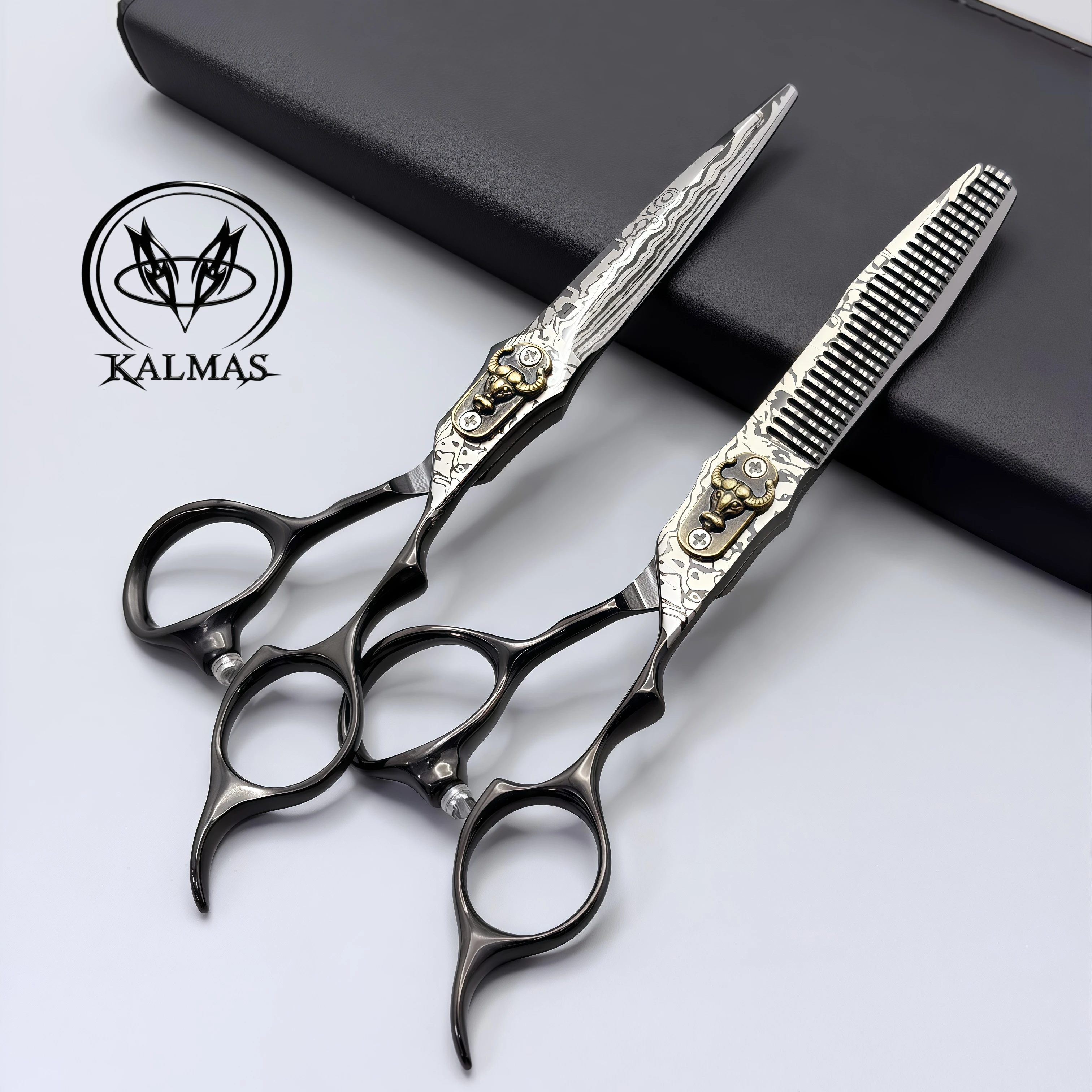 

KALMAS Professional 6-inch Hairdressing Hair Scissors VG10 Steel Barber Cut Thin Shears Kit for Stylists And Barbers