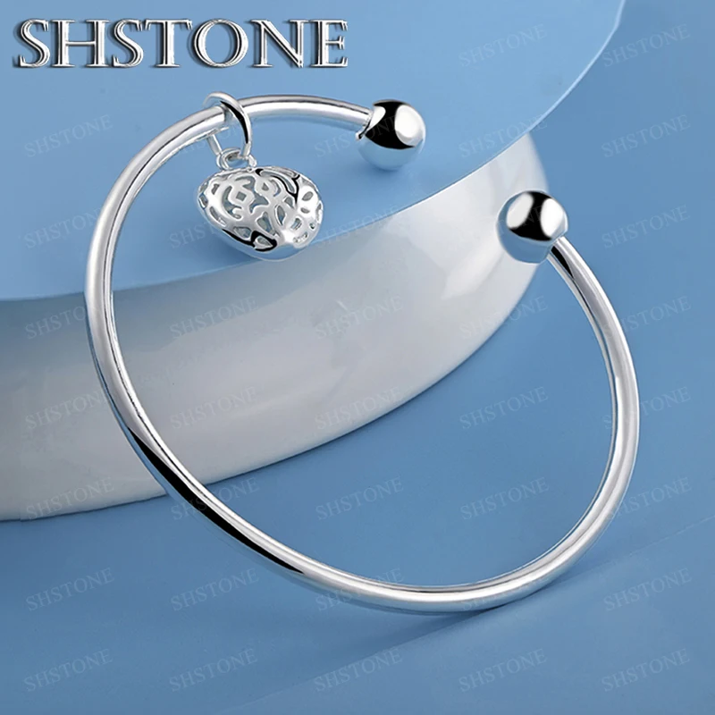 

Hot Selling 925 Sterling Silver Hollow Heart Pendant Open Bangle For Men Women Birthday Wedding Party Jewelry Accessories