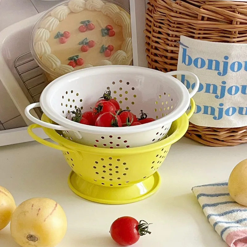 Pastoral Style Metal Fruit Drainer Basket - Cute Korean Style Kitchen Organizer, Portable Sink Strainer for Berries,  Home Decor