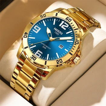 NIBOSI Fashion Men&#x27;s Watches Top Brand Luxury Quartz Watch for Men Stainless Steel Waterproof Luminous Calendar Men&#x27;s Wristwatches