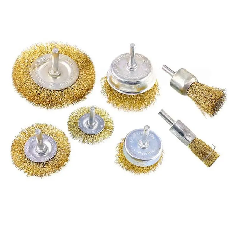 ABKW-Wire Brush Wheel Set 7Pcs Electric For Drill For Drill Attachment Coarse Crimped Shank Wire Wheel Cup
