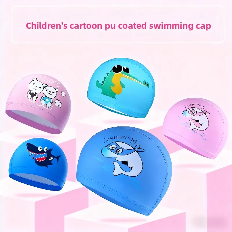 أطفال قبعة السباحة للماء بولي Fabric النسيج لطيف الكرتون الحيوان دولفين حماية آذان الشعر الطويل بنين بنات قبعات حمام سباحة مريحة