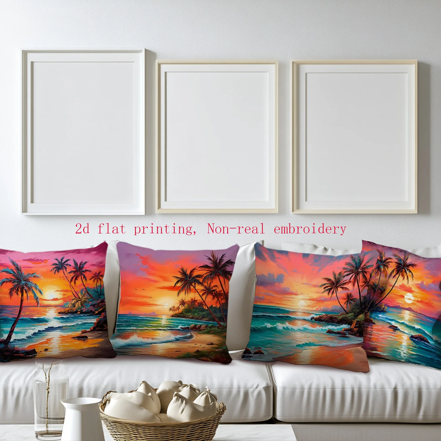 2D Flat - Un juego  4 piezas con diseños impresas en 2D, iales para un ambiente tropical  playa  verano con atarceres,