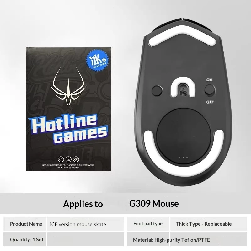 1 Pack Original Hotline Games PTFE Mouse Skate For Logitech G309 ICE Version White Arc Smooth Mice Glides Feet