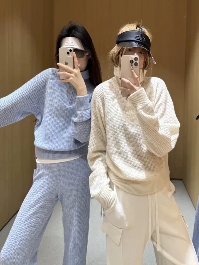 Slimming Wide Leg Pants Set High Waist Casual Sle f Zip Hooded Top Women's Faion Autumn Collection Two Piece Suit