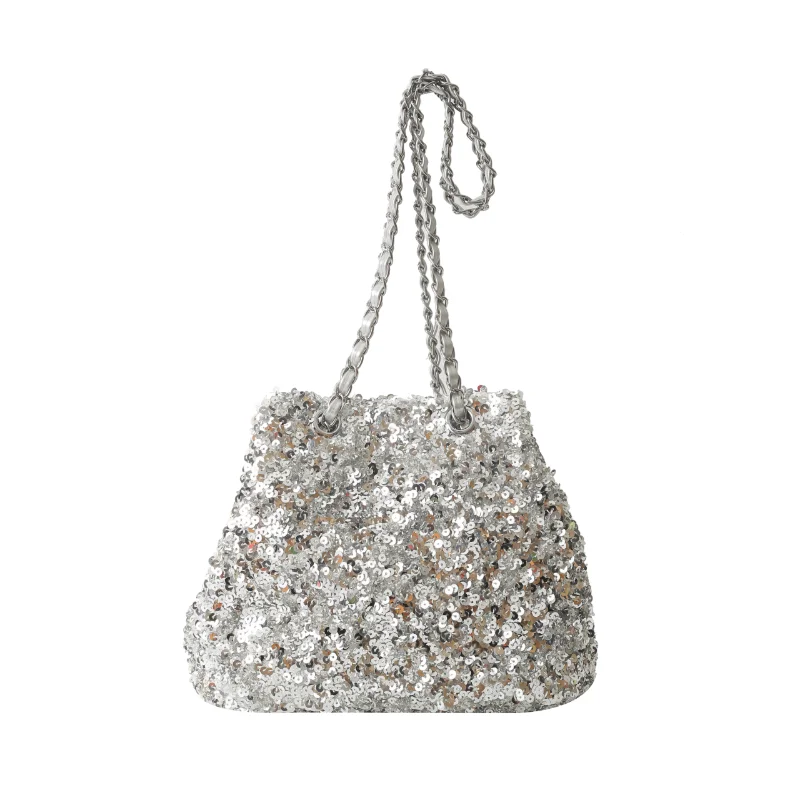 Sparkling Sequins Bucket Shoulder Bags Sense of Luxury Large Capacity Fresh Crossbody Bags for Women 2024 Fashion Versatile Hot