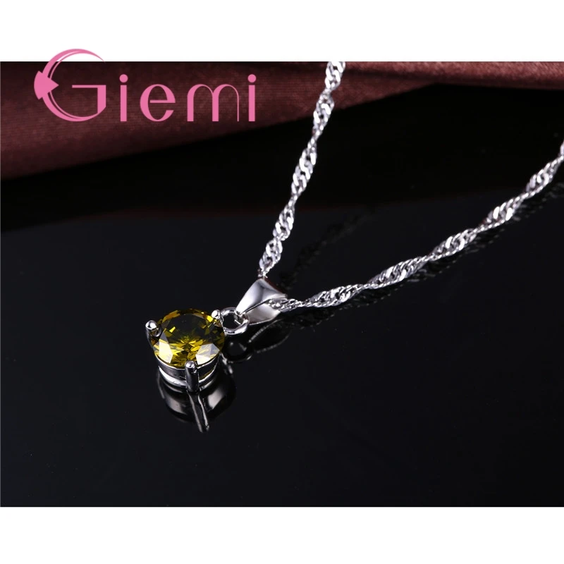 Top Quality Fashion Simple Style 925 Silver Jewelry Sets For Women With Shiny CZ Pendant Necklace & Hoop Earrings