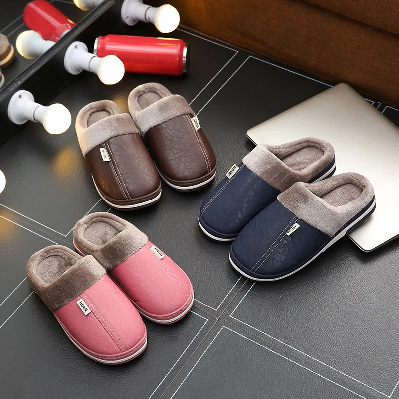 Big Size 50 51 Men Winter Warm Slippers Waterproof Women Indoor Thick Plush Slides Casual Couples Non Slip Flats Bedroom Shoes