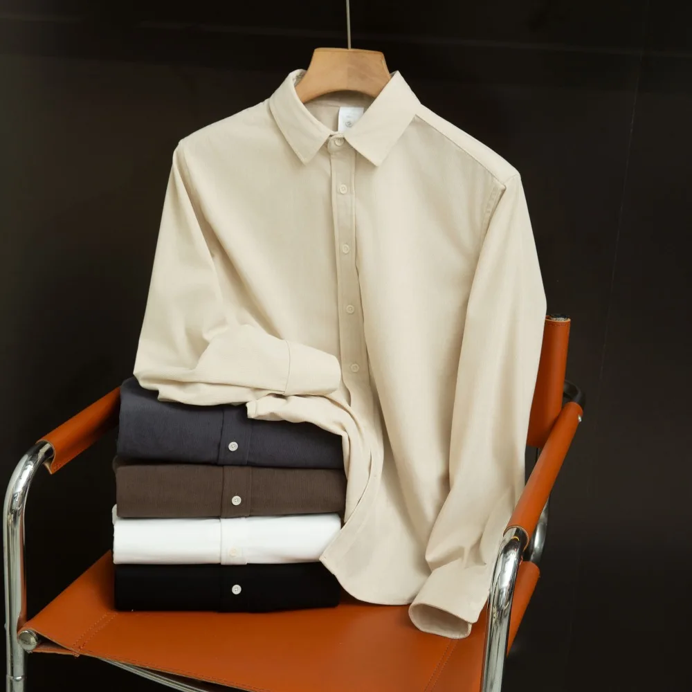 

Autumn Elegant Mens Shirts Old Money Man Social Japanese Style Overfit Black Long Sleeve Fashion Streetwear White blouse top