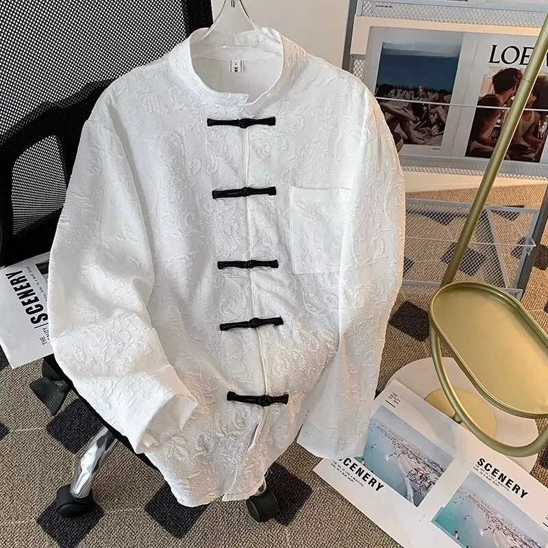 

Spring Autumn Large Size 250 Pou New Chinese Sle Stand Collar Embroidered irt Men Long Sve Loose Tang Costume Trend...