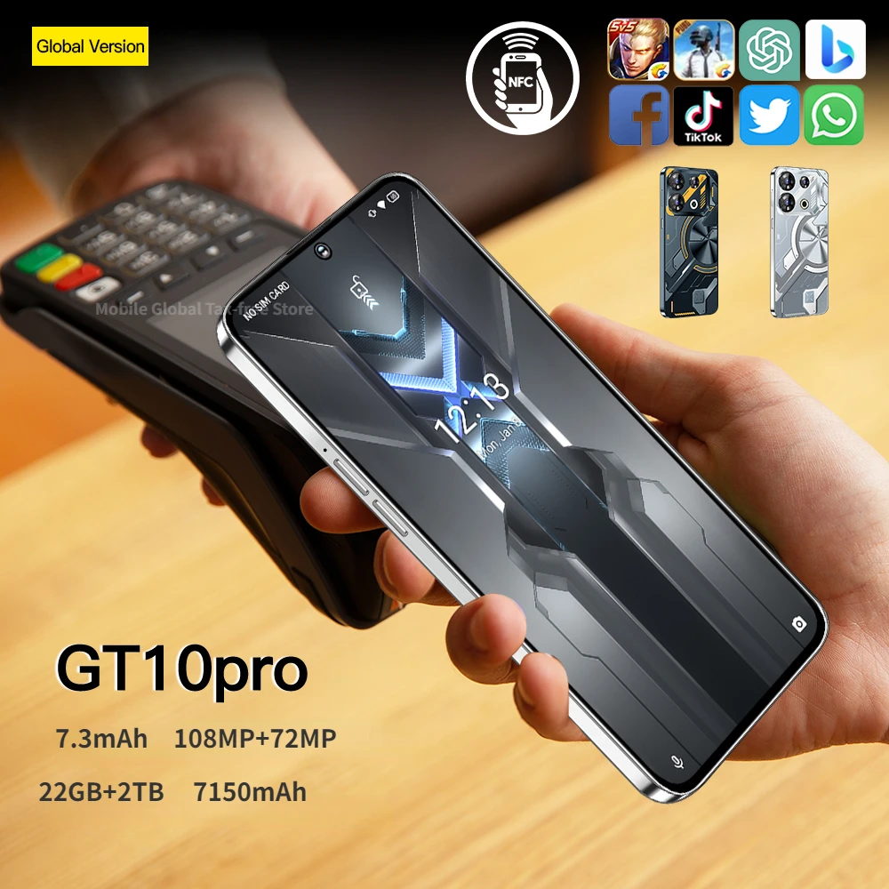 

Global Version GT10 pro 4G Smartphone Android14 6GB / 128GB 4050mAh Cellphone 2MP+16MP Camera 7.3 inch 8 Core NFC Mobile Phone