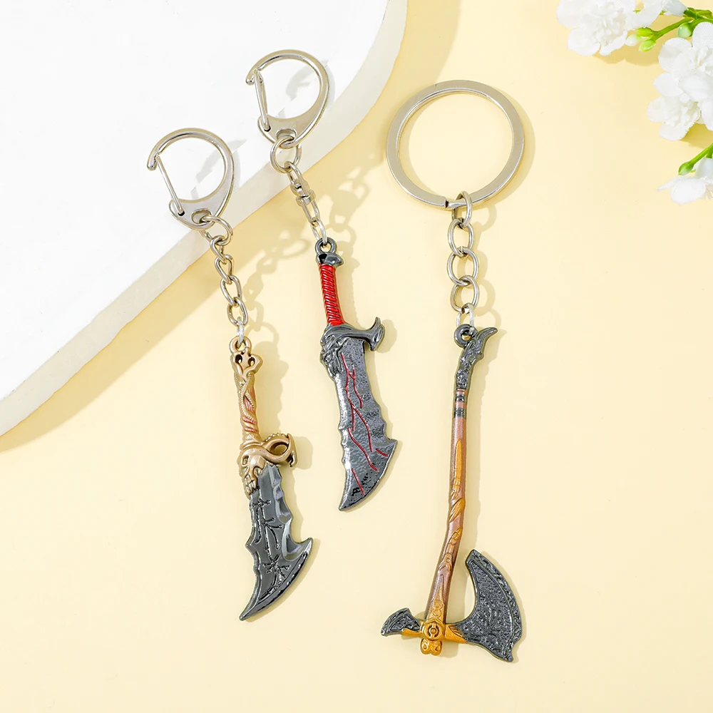 God of War Keychain Ax Sword Key Chains ملحقات حلقة مفاتيح السيارة للرجال والنساء #3