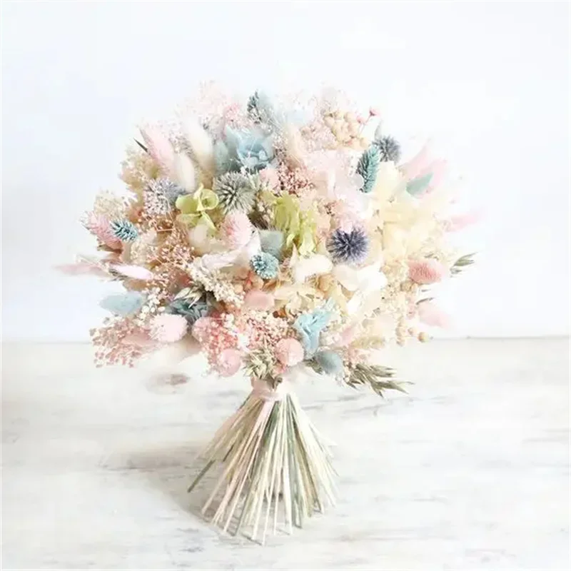 Bunny Rabbit Tail Grass Dried Flowers Bridesmaid Bouquet HandHolding Bride Bouquets Wedding Centerpiece Arrangements Mother Gift