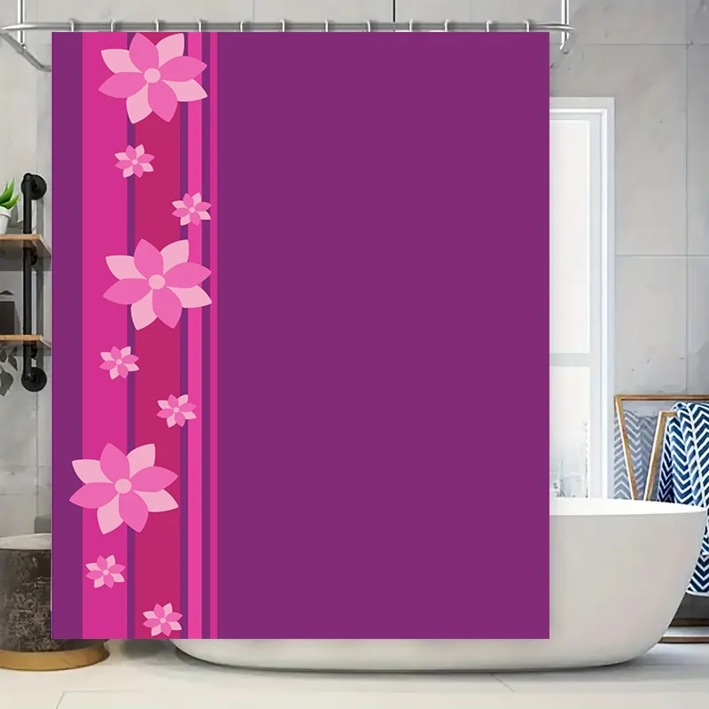 

Розовая фиолетовая занавеска для душа с цветочным цветочным дизайном для декора ванной комнаты, водонепроницаемая ткань