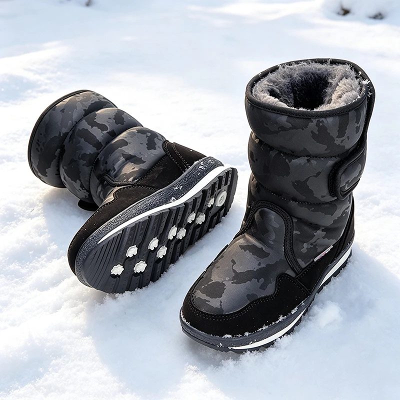 Camouflage Snow Boots Plus Size Winter Warm Shoes Thick Fleece Lined Thick‑Sole Non‑Slip High‑Top Insulated Snow Boots