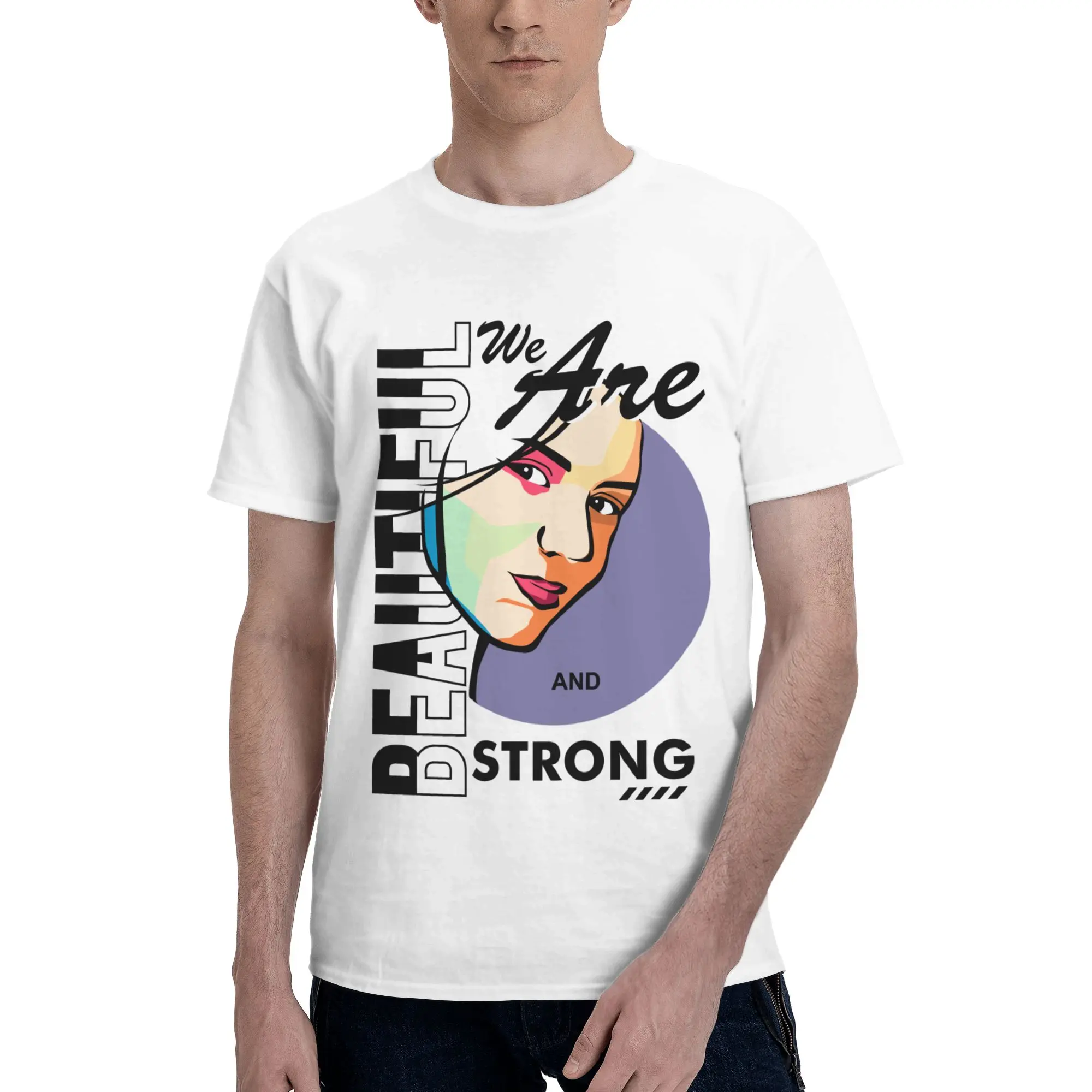 Anime We Are Beautiful And Strong Woman Print Men's T-Shirt Clothes  Cool Tees Short Sleeve fugees 100% Cotton
