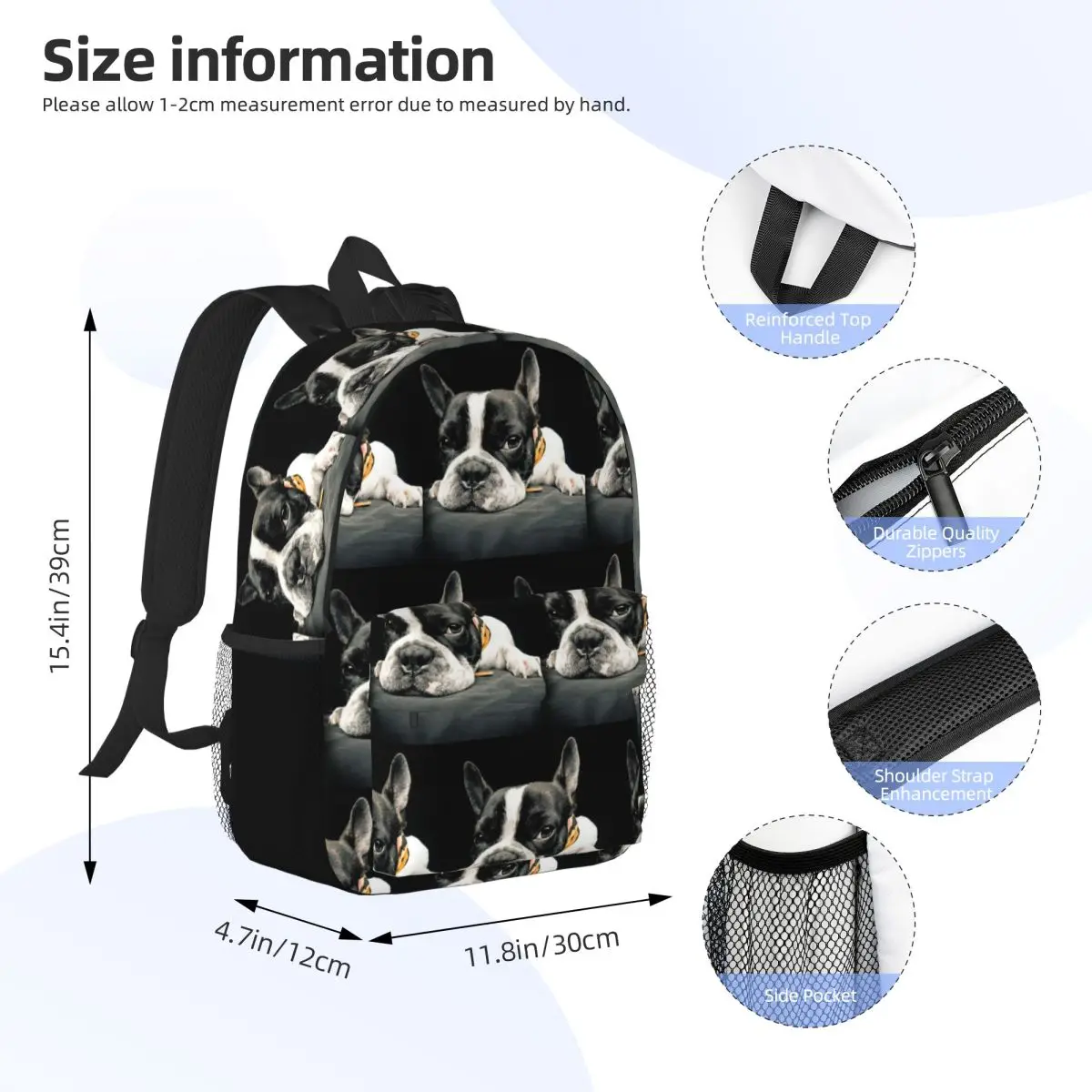 Black Boston Terrier Backpack Student Boys Girls BookBag Men Women School Bag Laptop Shoulder Bags