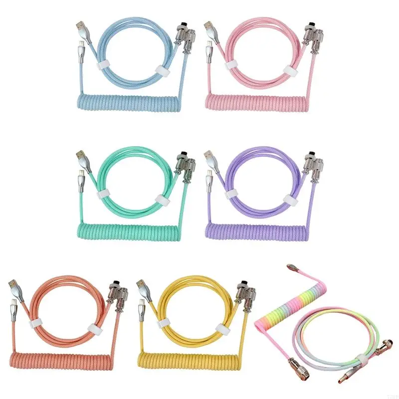 

T3EE 2 in 1 Coiled Wire Type-C to USB Cable for Mechanical Keyboard Aviation Connector Paracord
