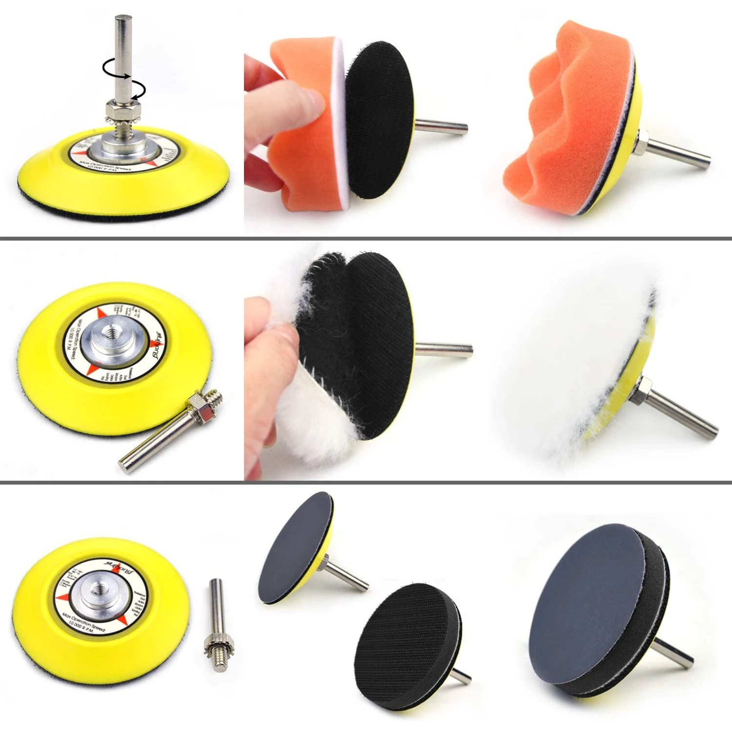 3 zoll Auto polieren Schleifen Discs Polieren Schwamm Pads Kit mit 1/4 zoll Schaft Sichern Pad Weiche Interface Pad Woolen puffer Pads