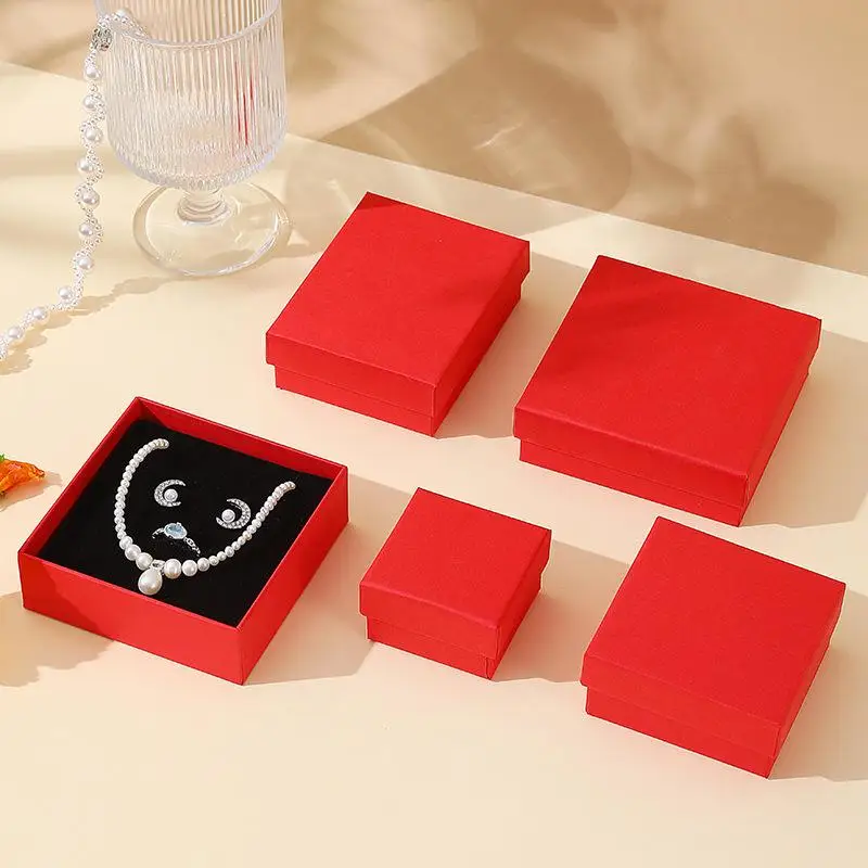 Red Jewelry Box With Cotton Pad Paper Jewelry Case Travel Portable Ring Earrings Necklace Gifts Packageing Storage Boxes