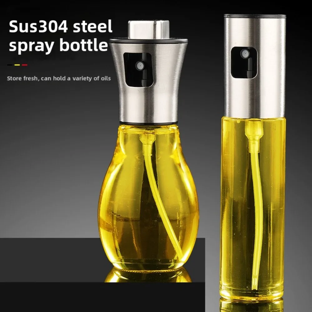 

304 Stainless Steel Press Type Sprayer Bottle for Oil Vinegar Kitchen Cooking Fitness Oil Control Glass Spraying Container