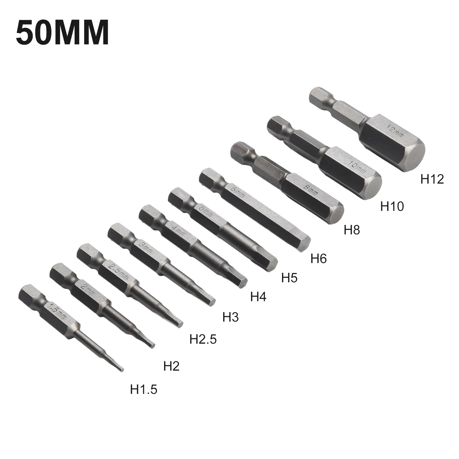 10 pçs 1/4 hex shank cabeça magnética chave de fenda 50mm H1.5-H12 liga de aço chave de fenda magnética bits se encaixa mão broca elétrica