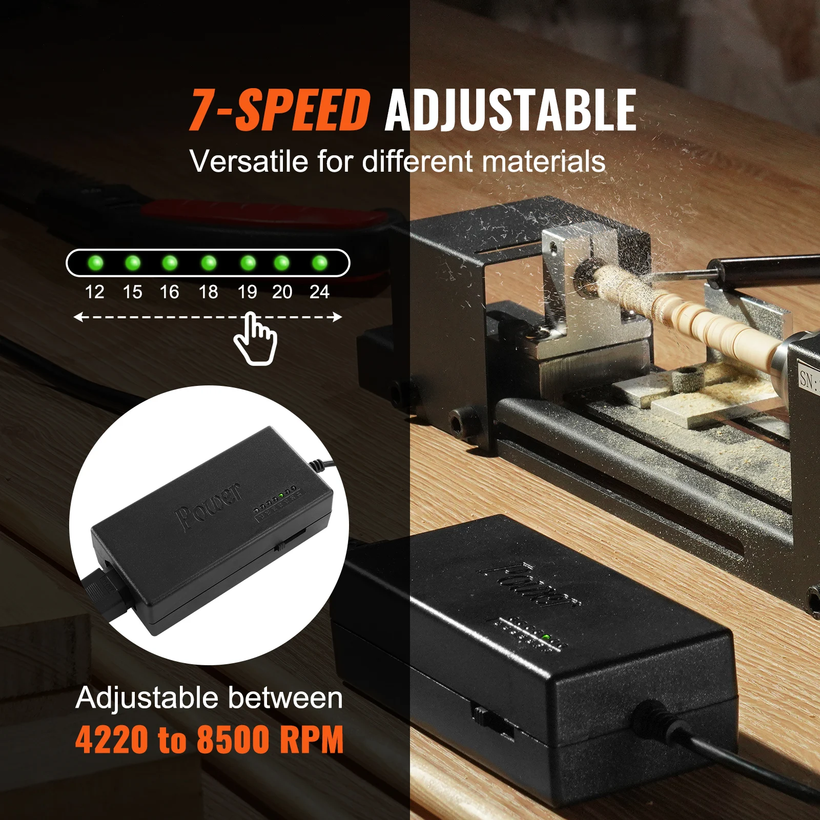 SucceBuy Mini Máquina de Torno de Madeira 2.76inx6.3in 24VDC 96W Acessórios de Máquina 7 Velocidades para DIY Carpintaria Broca Ferramenta Rotativa