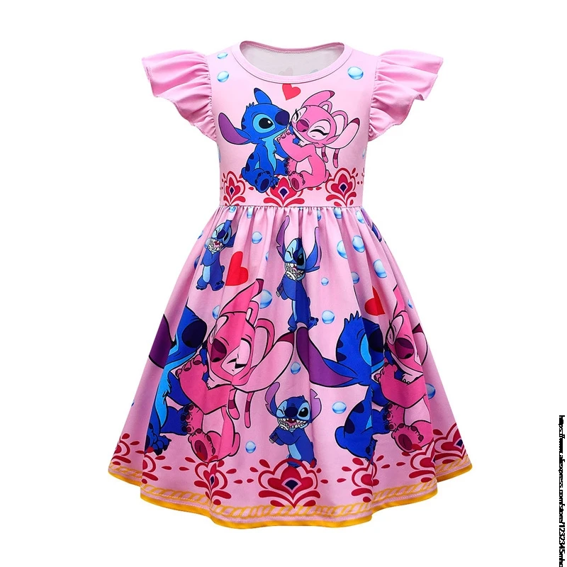 Lilo And Stitch New Summer Girls Dress for Children Princess Girl Clothes Flying Sleeve Ball Gown Carnival Party Dresses Gift