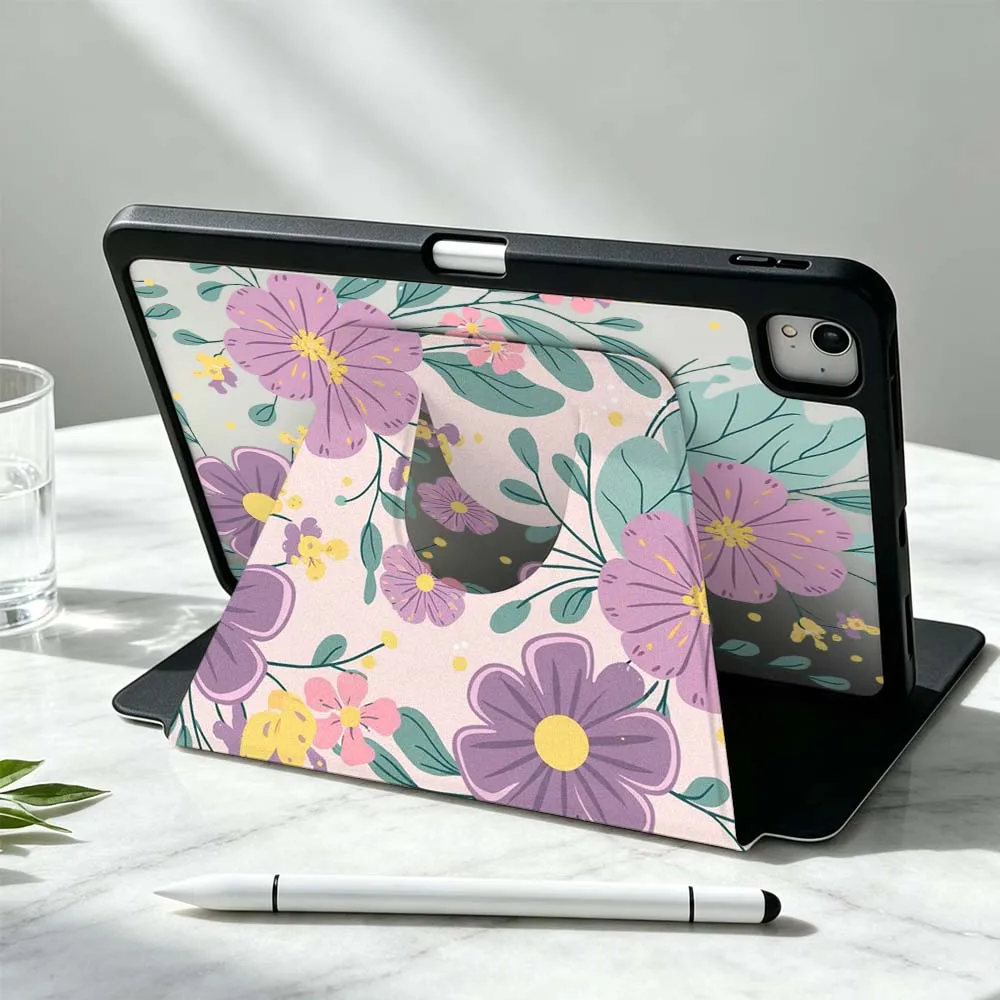 Luxurious Beautiful Flowers For iPad Pro Air mini 6 5 4 12th M5 M4 M3 M2 A16 A17Pro 360° Rotation Stylus Storage Tablet Case