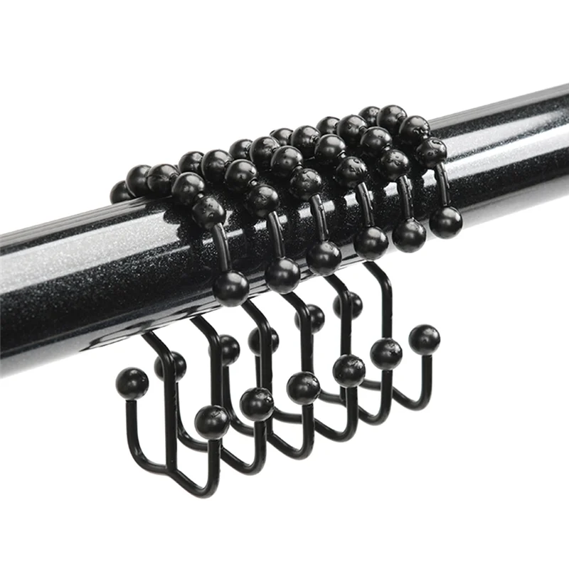 Neuer Duschvorhang-Hakenring, rostfrei, Metall, doppelt verschiebbarer Duschhakenring, geeignet für Badezimmer, Duschvorhangstange, Schwarz